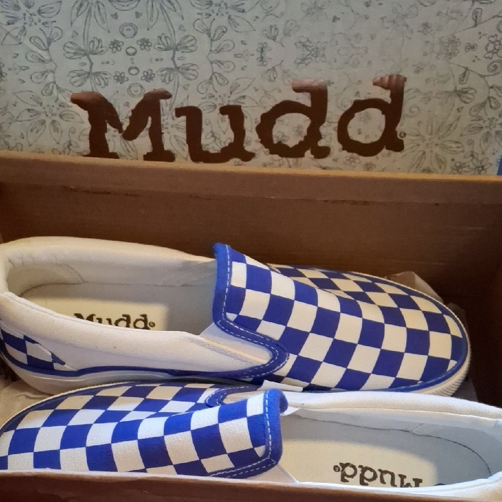 Mudd Blue and White Checkered Slip-On Sneakers